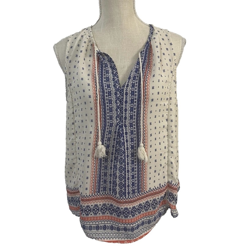 Collective Concepts Red and Blue Sleeveless Tunic with Tie Front